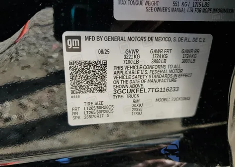 2026 Chevrolet Silverado K1500 Lt Trail Boss z USA, uszkodzony, nr VIN 3GCUKFEL7TG116233